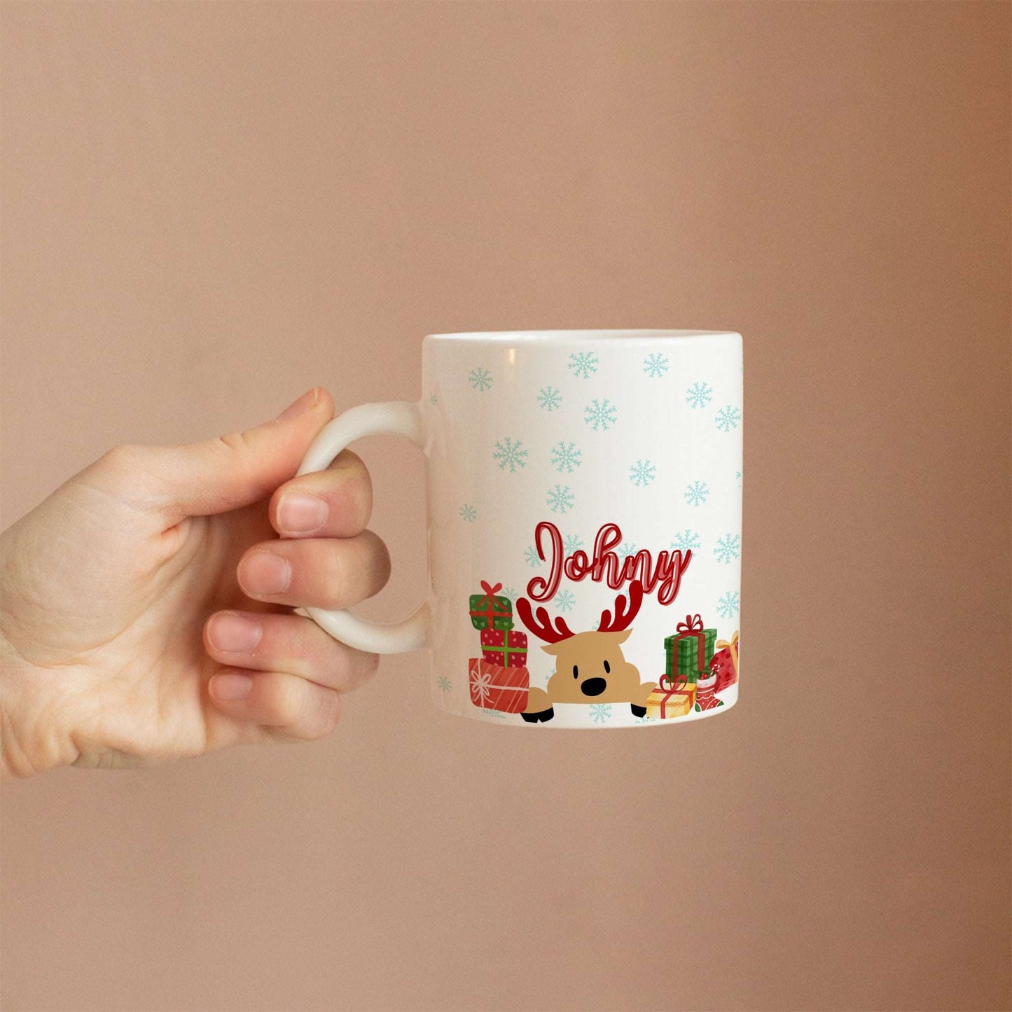 hand held Custom white ceramic mug with Christmas name design