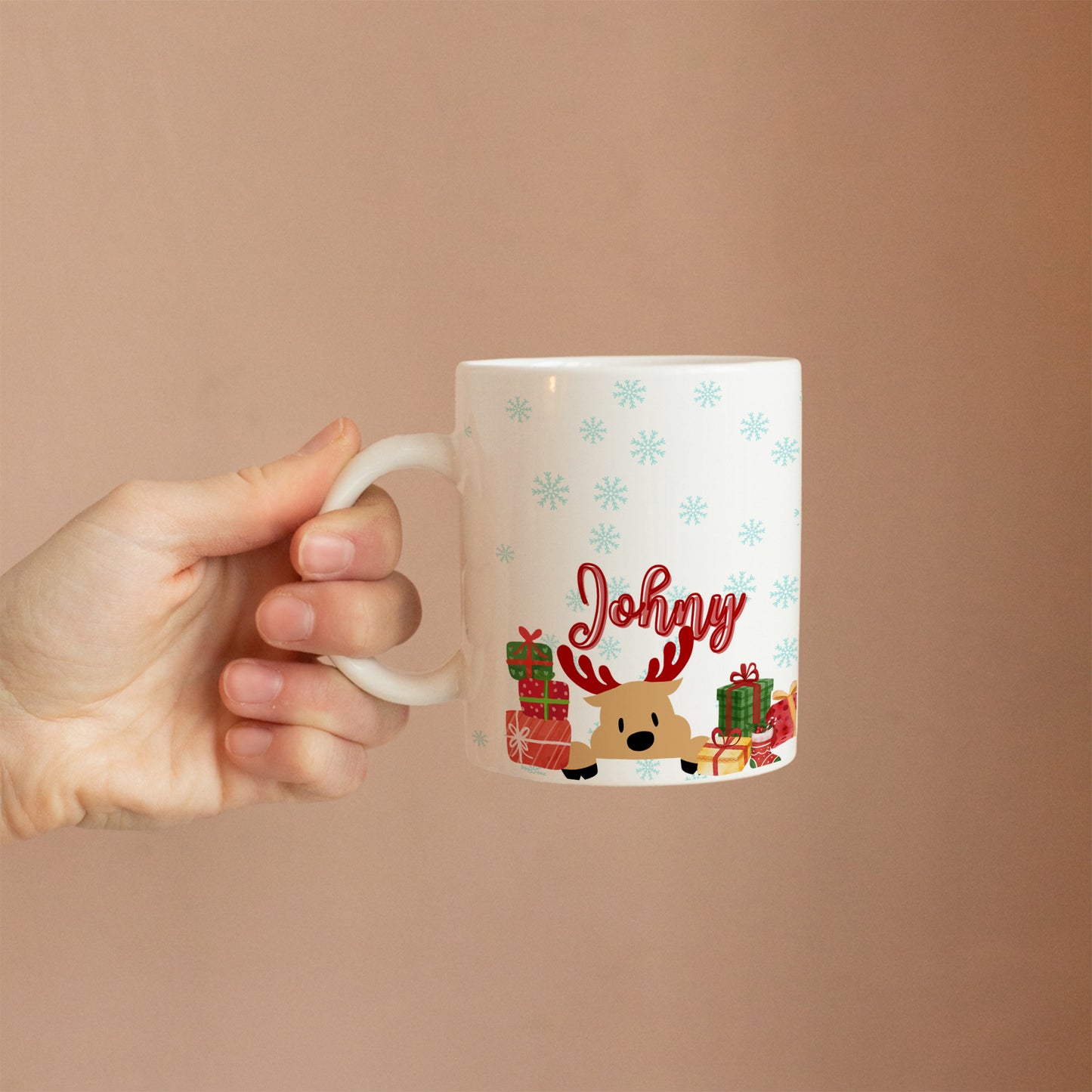 hand held Custom white ceramic mug with Christmas name design