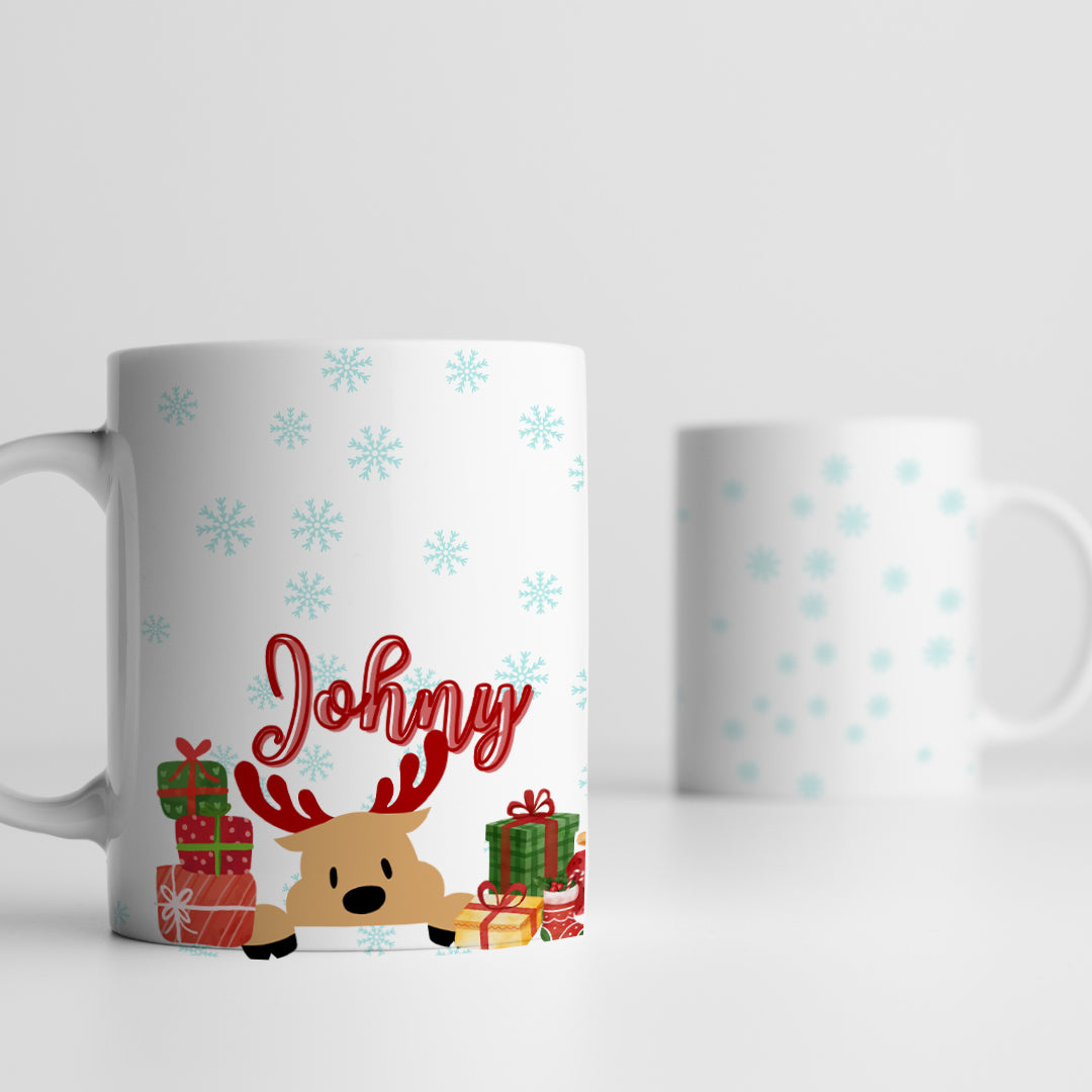 Custom white ceramic mug with Christmas name design
