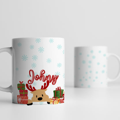 Custom white ceramic mug with Christmas name design