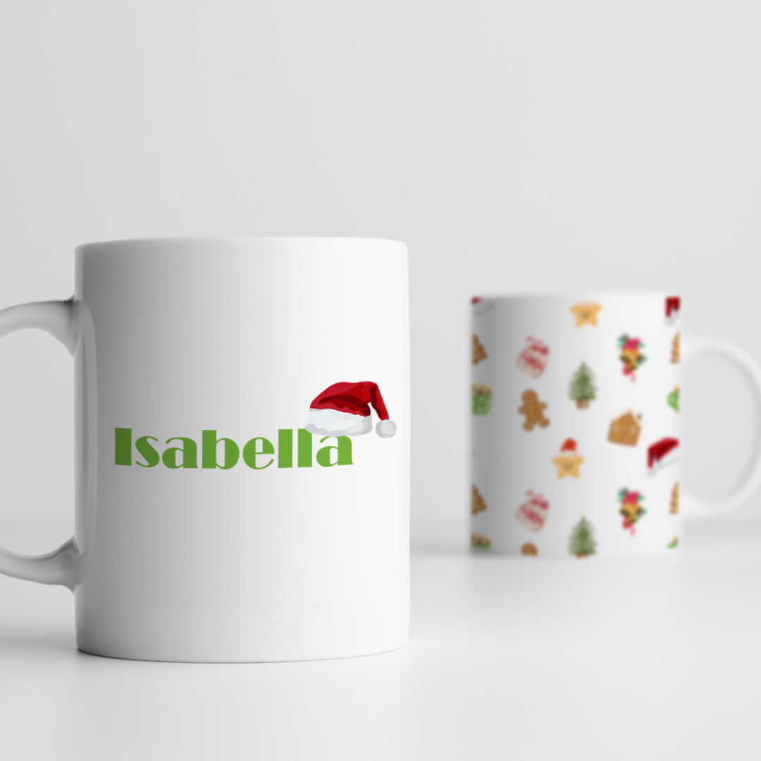 close up of Set of two custom Christmas mugs