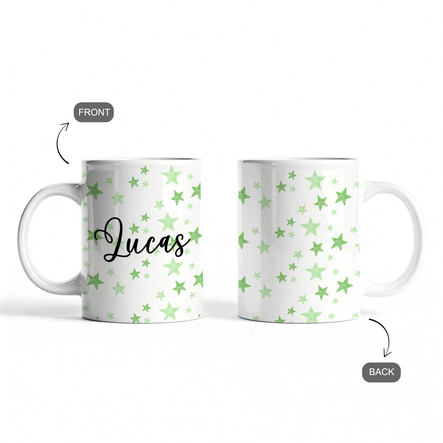 Custom white ceramic mug with festive name design