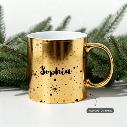 Personalized gold metallic Christmas mug with custom name