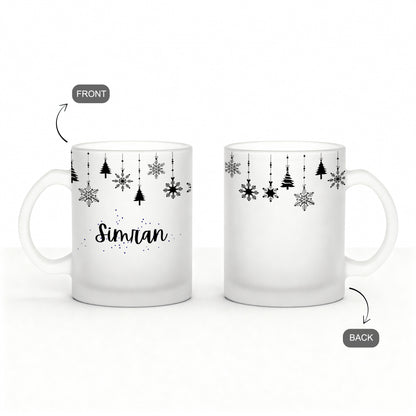 front and back of Personalized frosty christmas mug with custom name