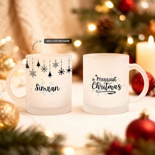 Christmas mug set with custom frosty winter mug and Merriest Christmas mug