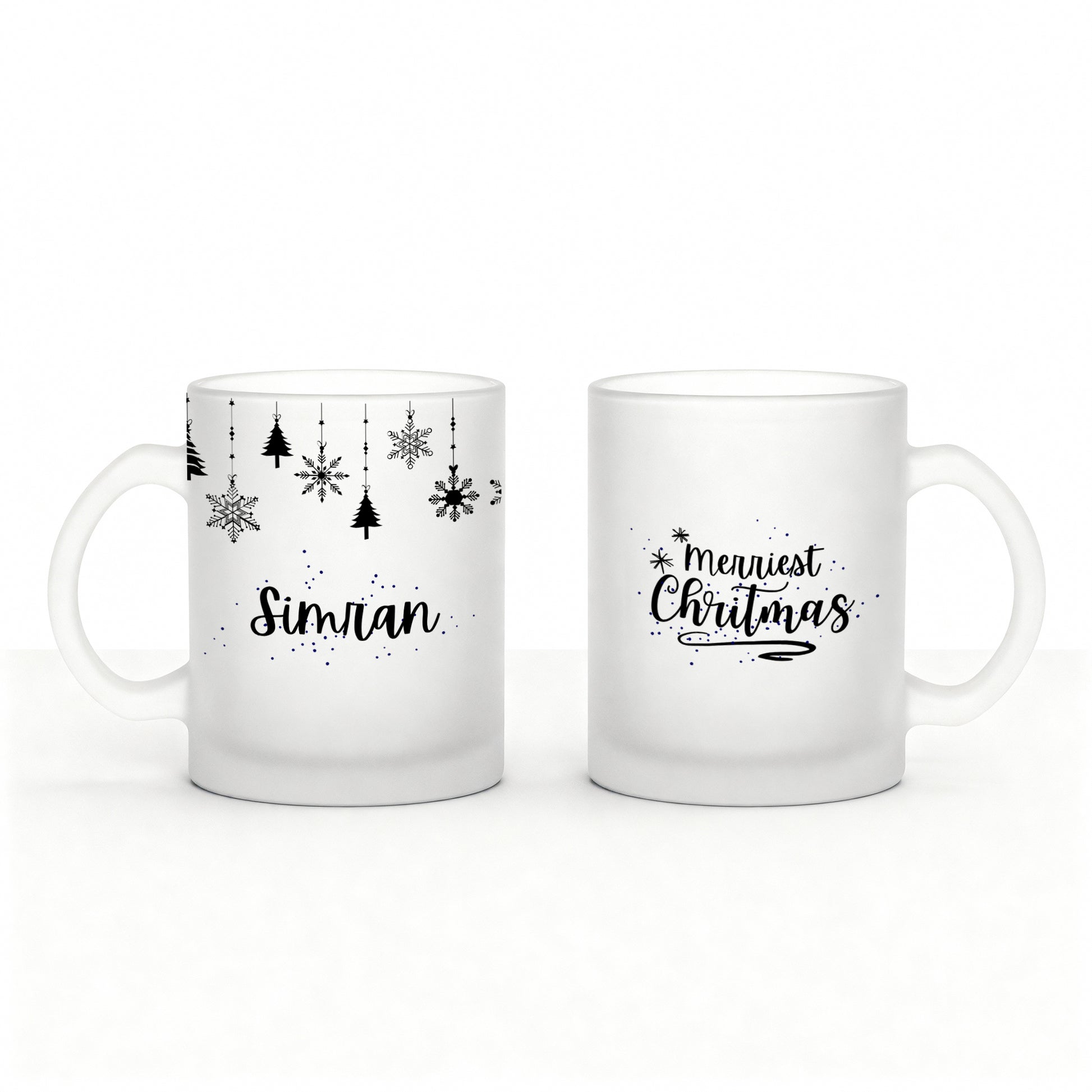 Christmas mug set with custom frosty winter mug and Merriest Christmas mug