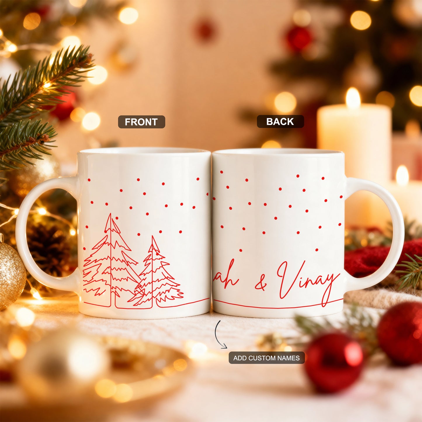 Personalized Christmas couple mug with names.