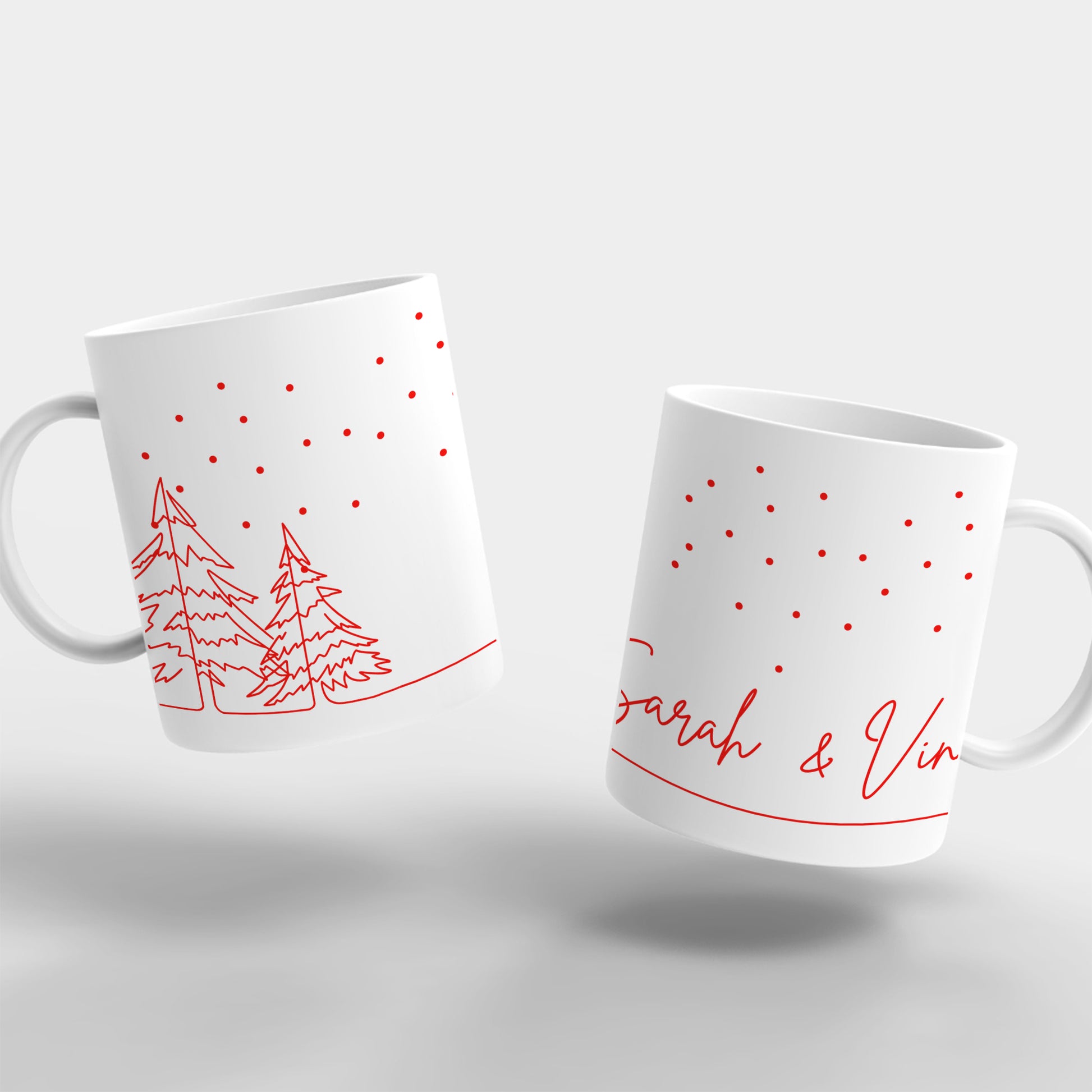 front and back of Personalized Christmas couple mug with names.