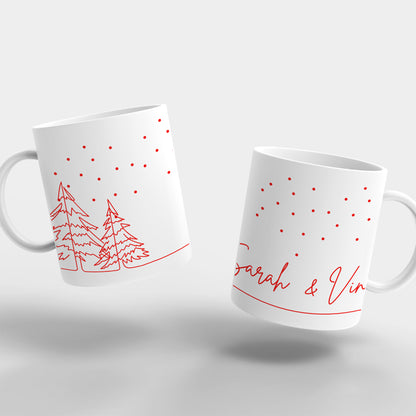 front and back of Personalized Christmas couple mug with names.