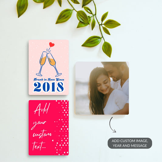 Drunk in Love custom year, heart message, and photo fridge magnet set – personalized romantic gift bundle