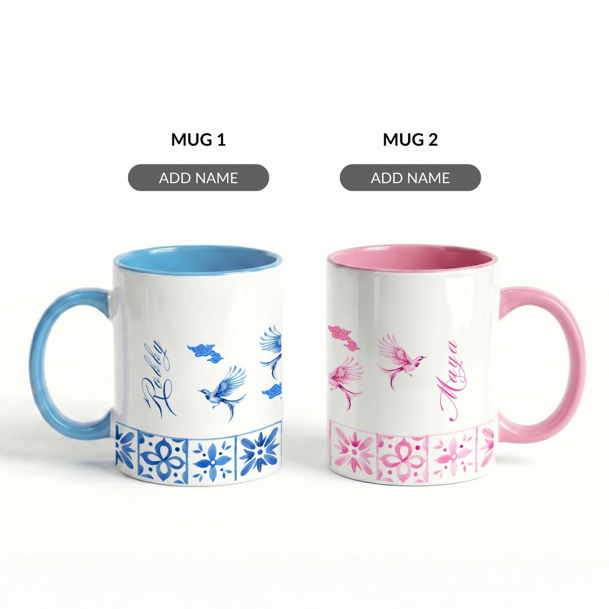 Two Names, One Story - Custom Accent Mug (Set of 2)