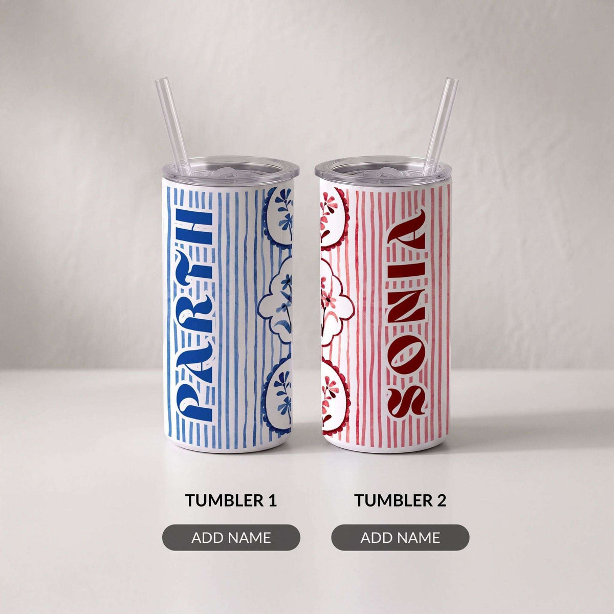 Painted in Indigo - Custom Tumbler with Straw (Set of 2)