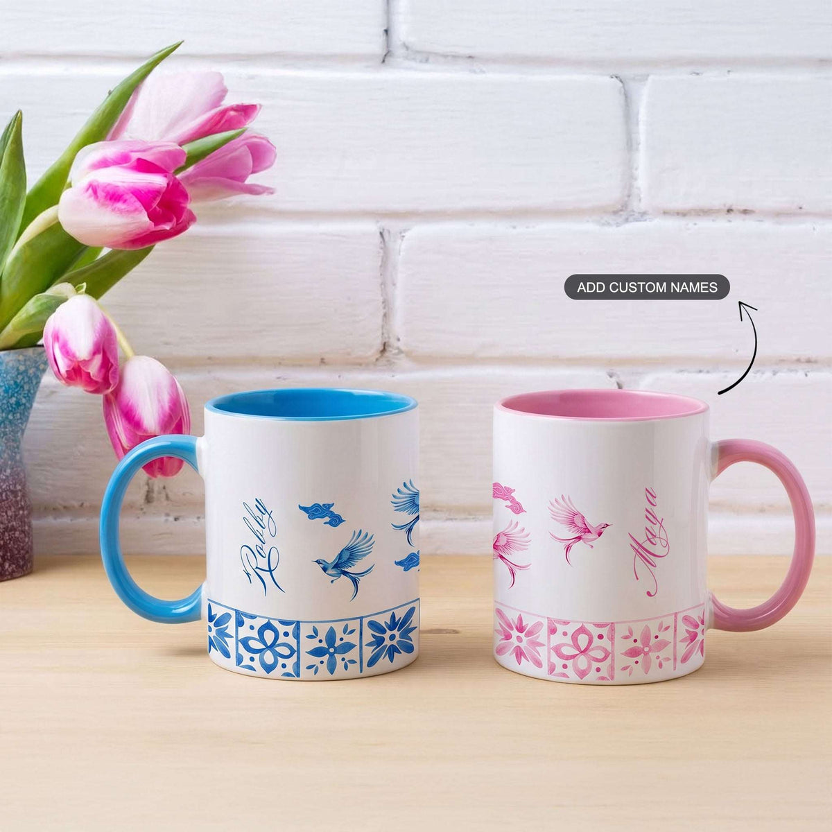 Two Names, One Story - Custom Accent Mug (Set of 2)