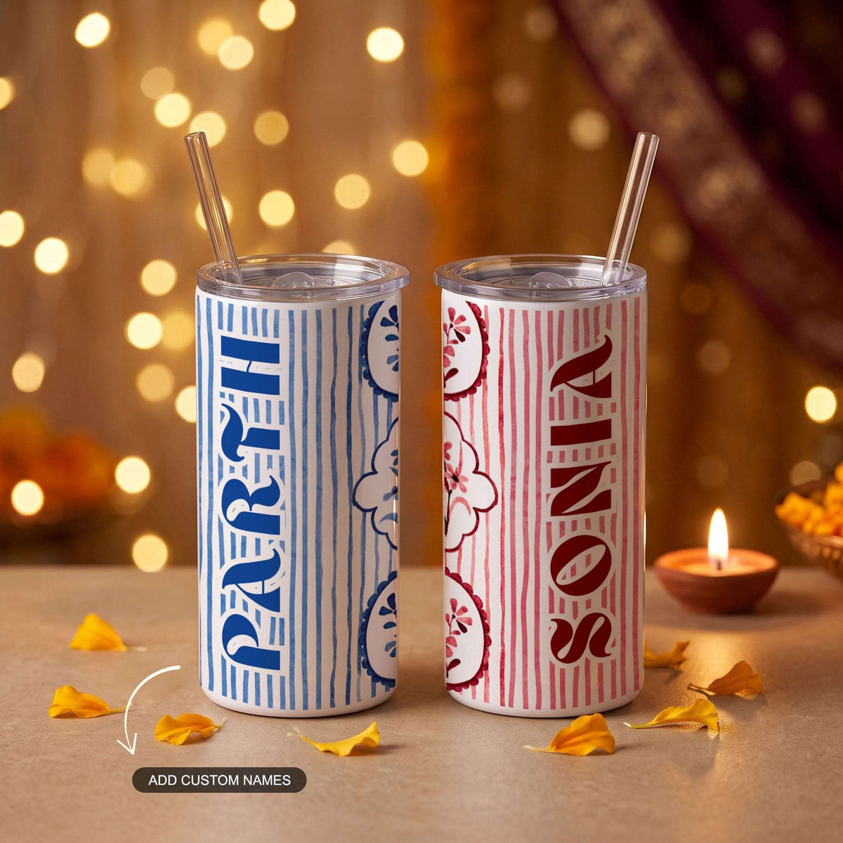 Painted in Indigo - Custom Tumbler with Straw (Set of 2)