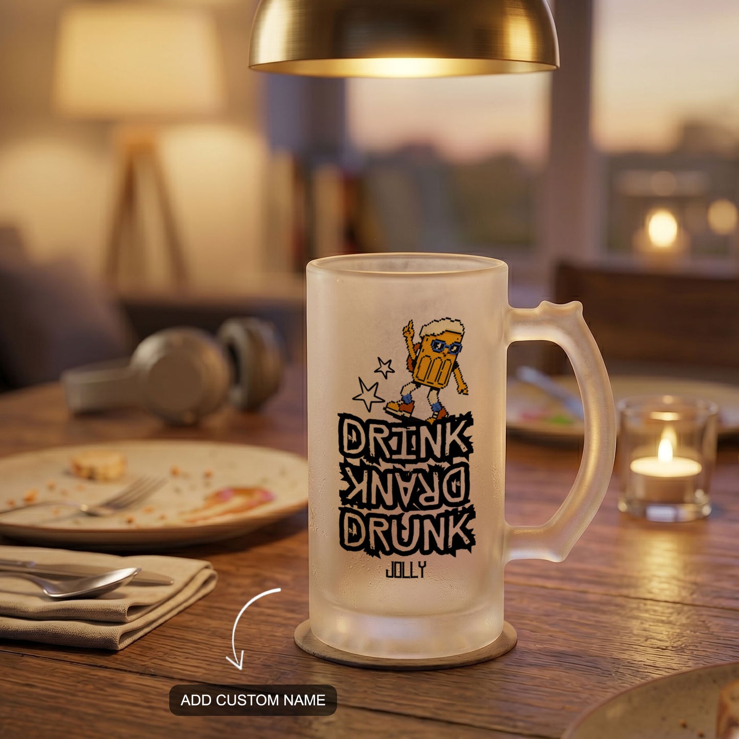 Drink Drank Drunk - Custom Frosted Beer Mug