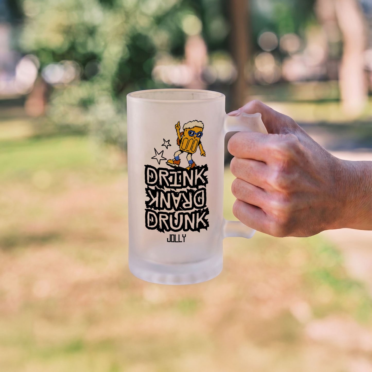 Drink Drank Drunk - Custom Frosted Beer Mug