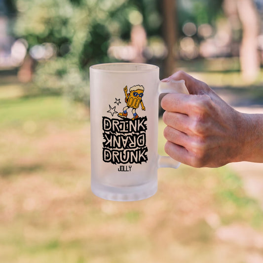 Drink Drank Drunk - Custom Frosted Beer Mug