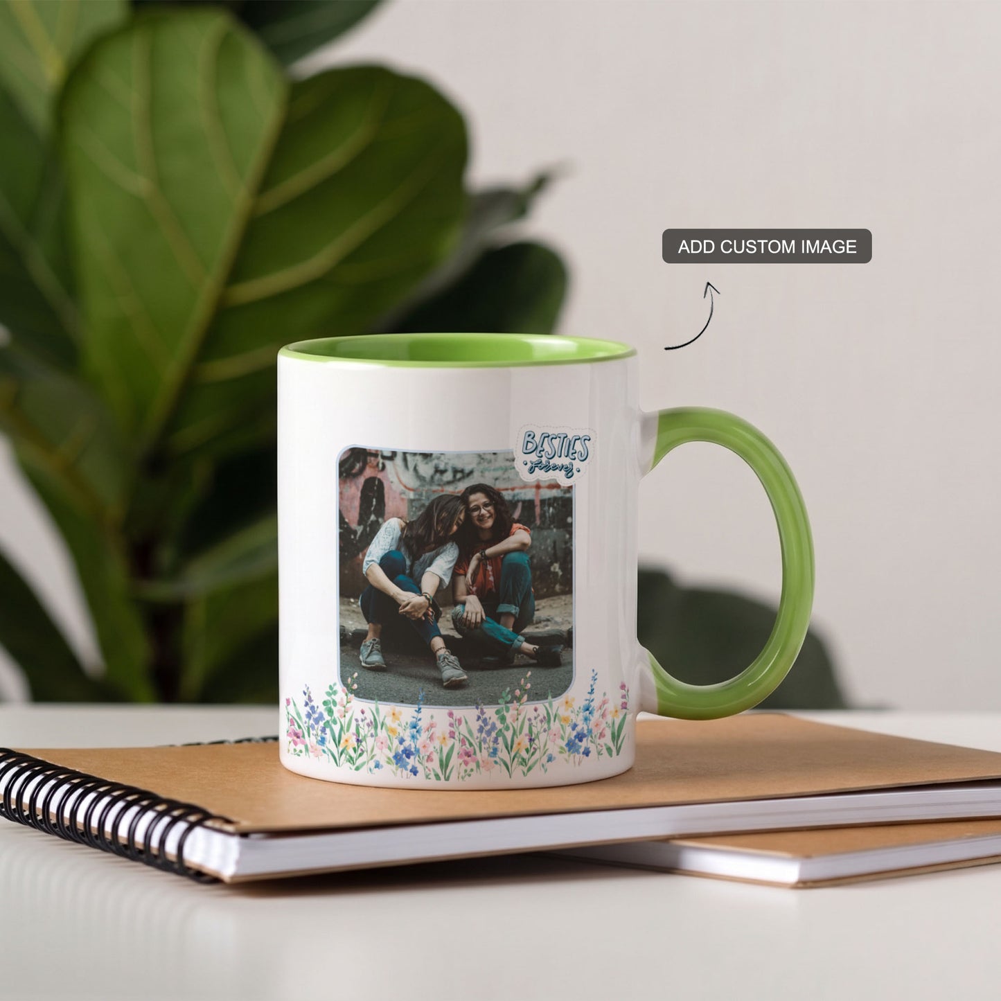 Besties Forever – Custom Green Accent Mug
