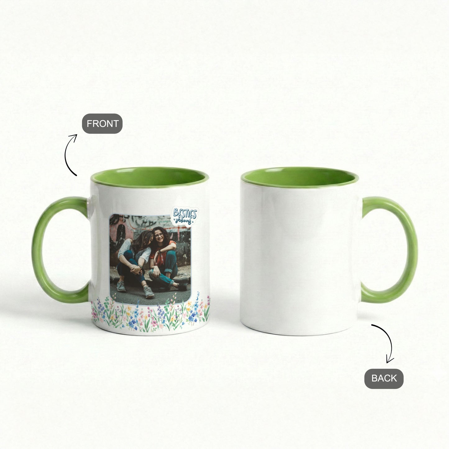 Besties Forever – Custom Green Accent Mug