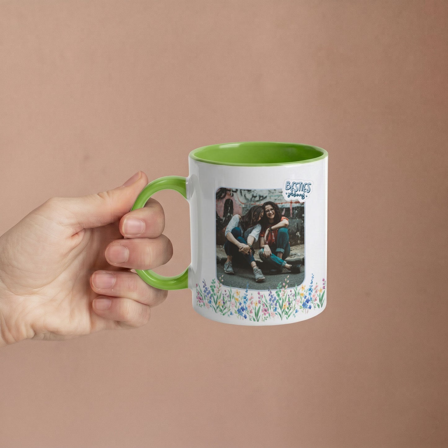 Besties Forever – Custom Green Accent Mug