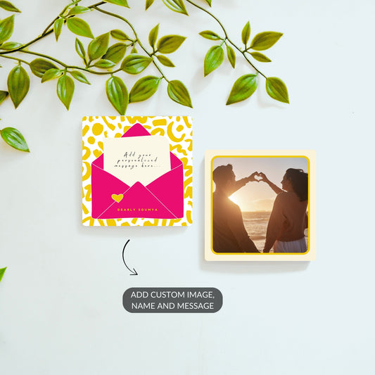Personalized “Dear You” message magnet with matching custom photo magnet set.