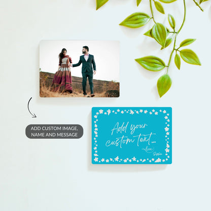 Custom photo and cute blue message fridge magnet set – personalized gift bundle