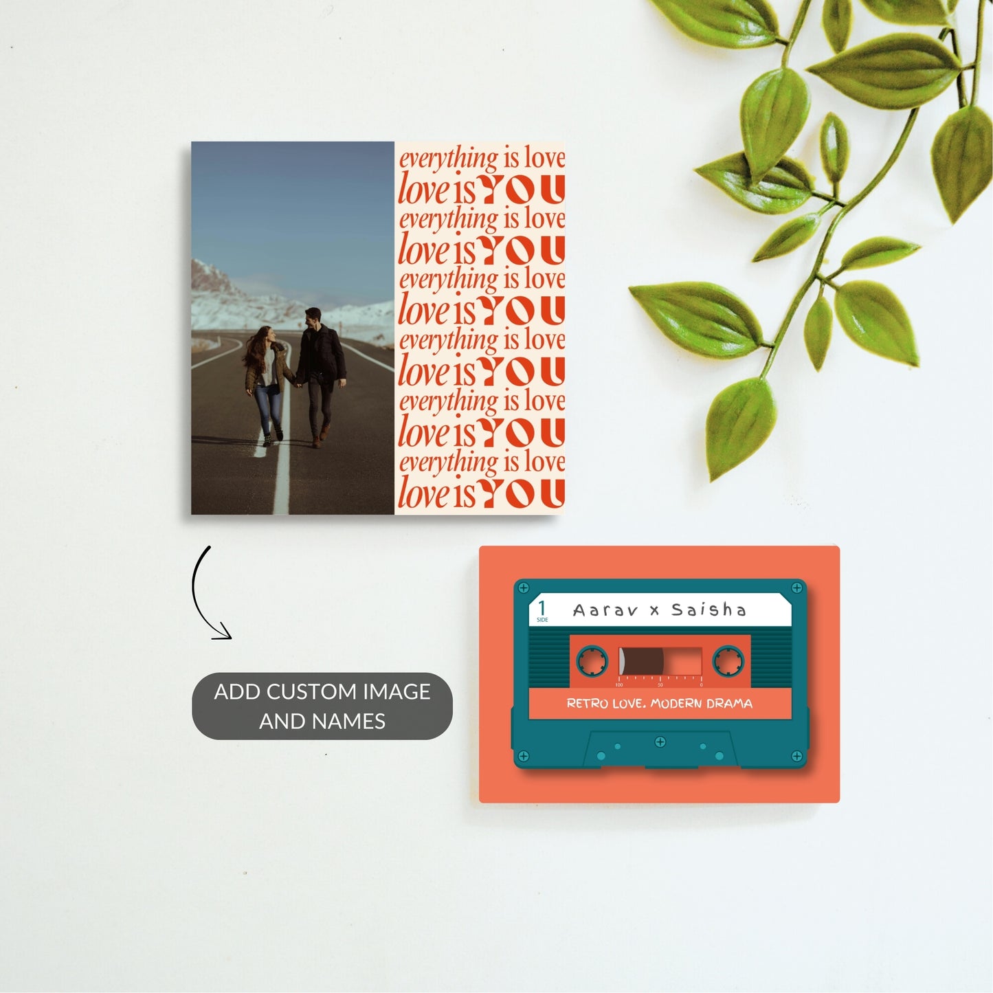 Retro Love and Love Is You personalized fridge magnet set.
