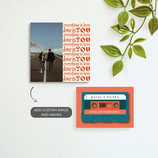 Retro Love and Love Is You personalized fridge magnet set.