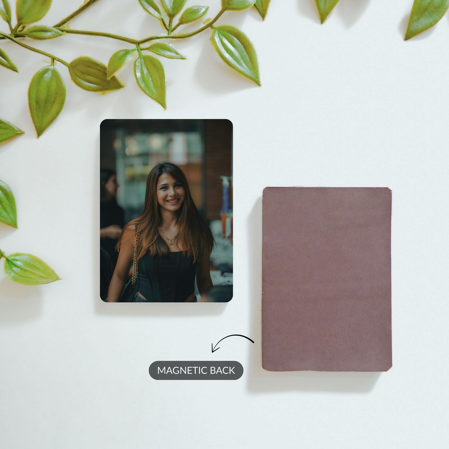 Front and back view of Dream Builder message magnet with matching custom photo magnet.