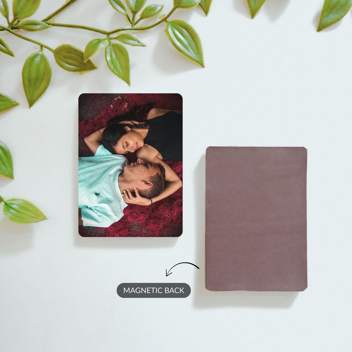 Personalized retro-style message magnet and photo magnet with back view