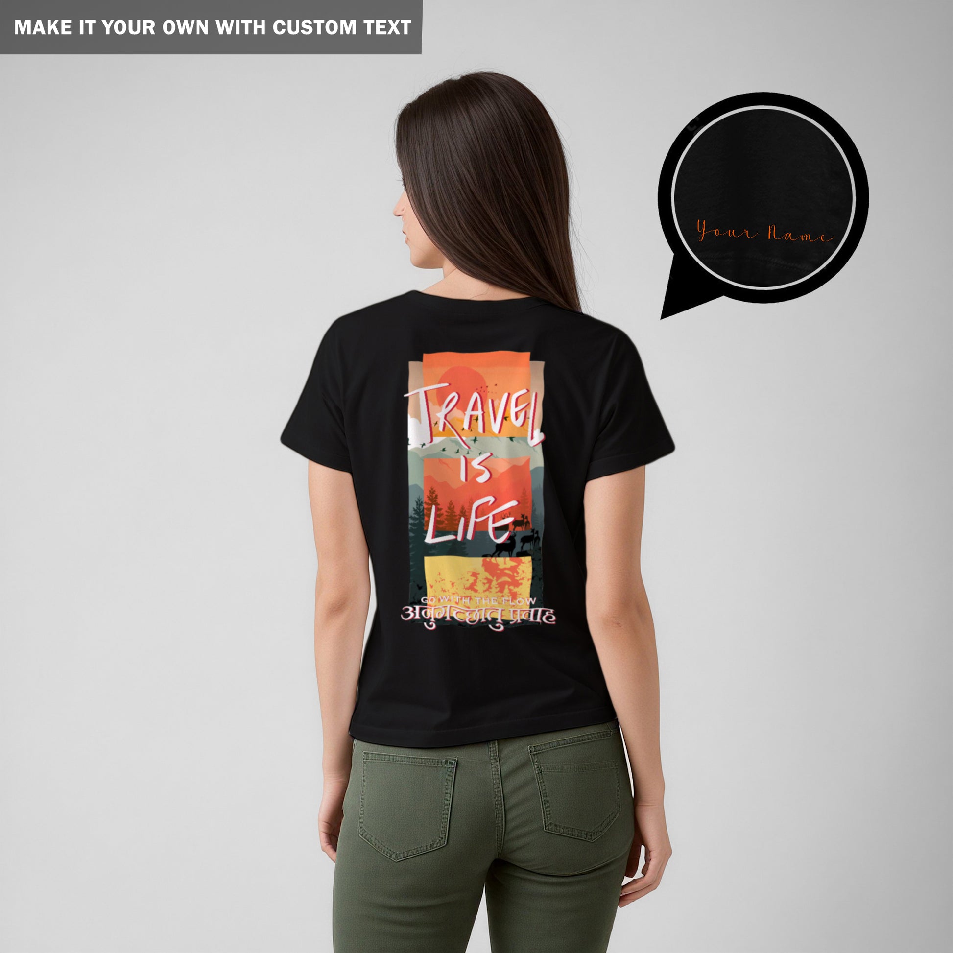 Travel is Life - Black color T Shirt - Women