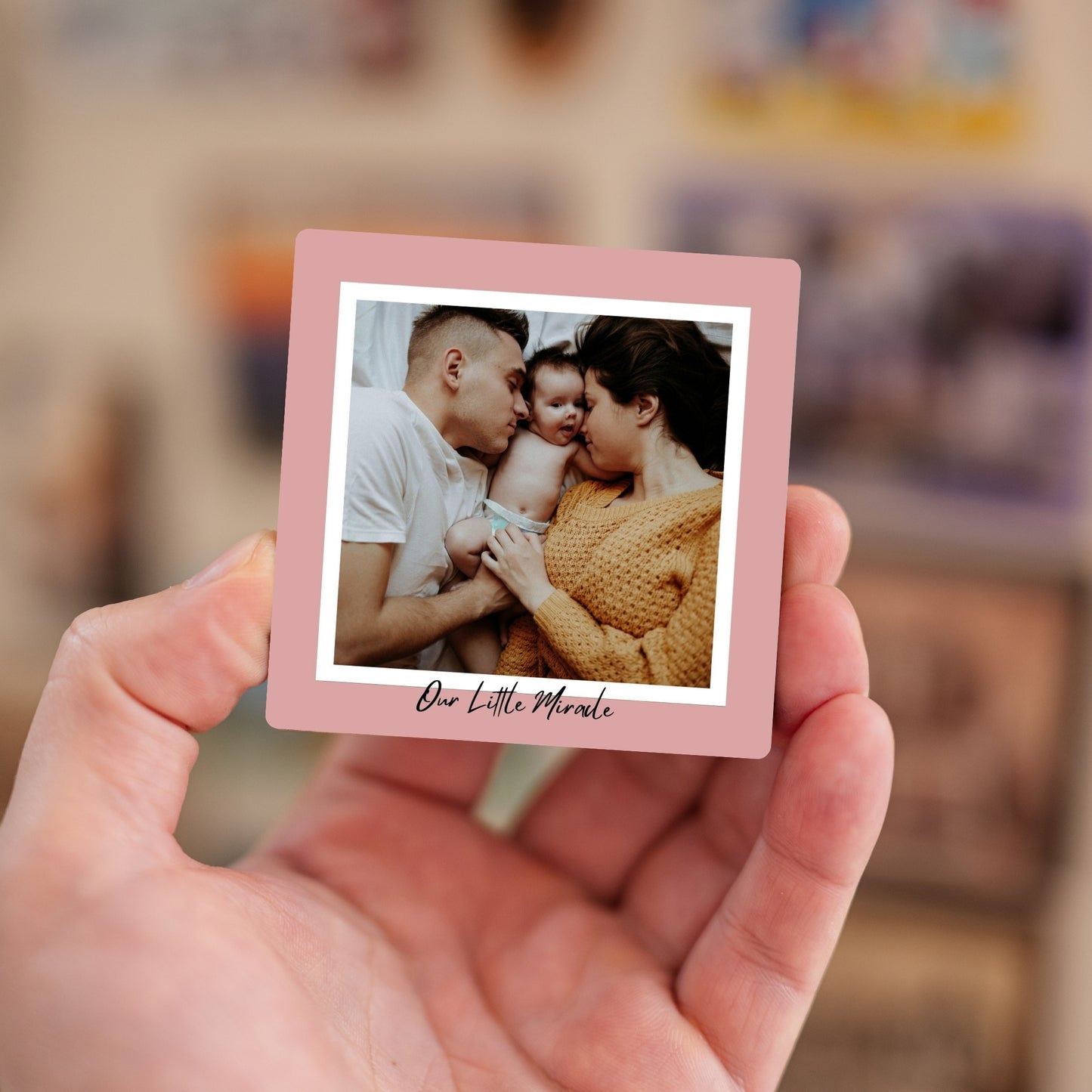 Handheld Our Little Miracle custom photo magnet.