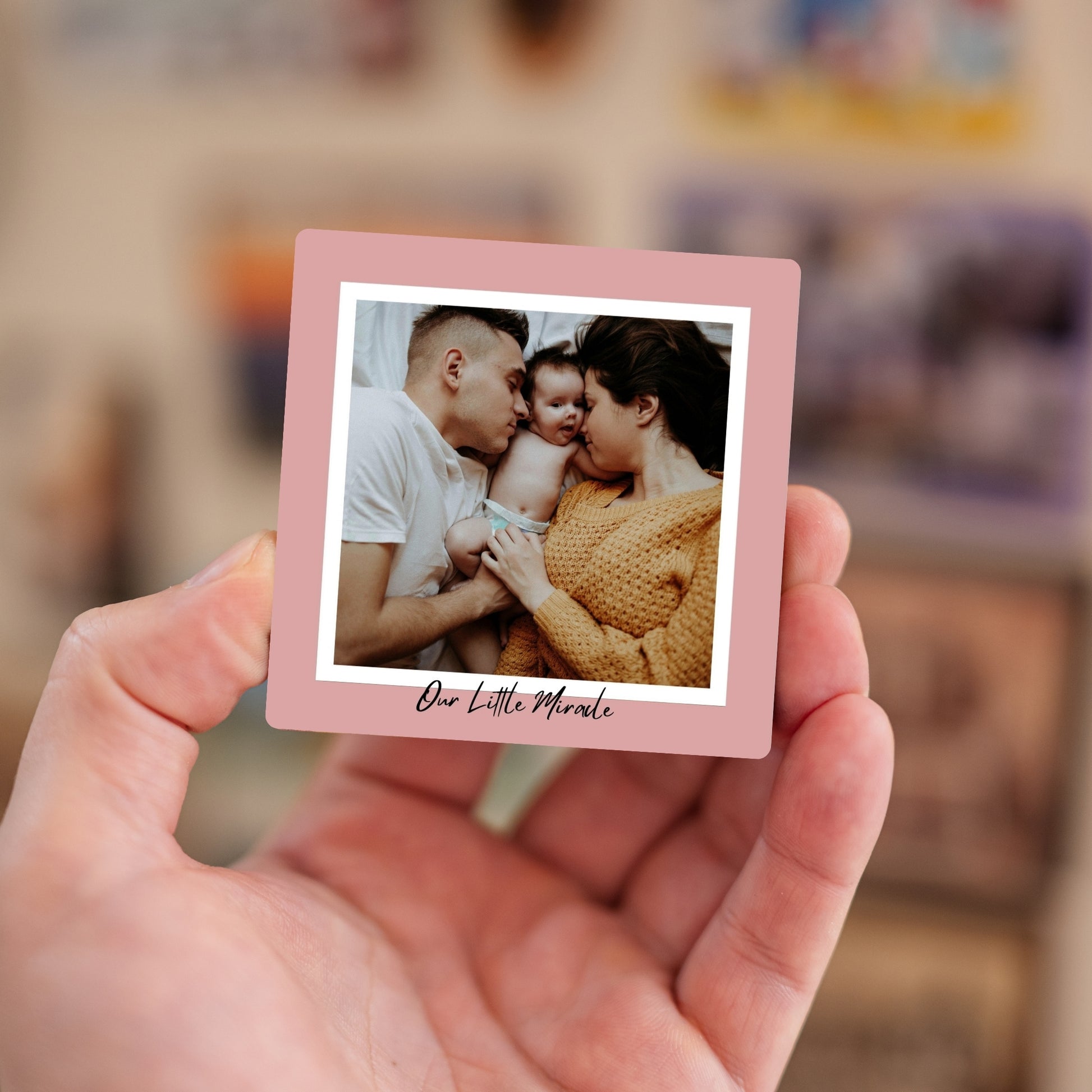 Handheld Our Little Miracle custom photo magnet.
