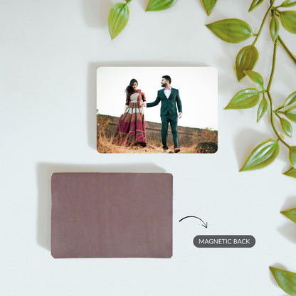 Personalized blue message magnet and photo magnet with magnetic back detail