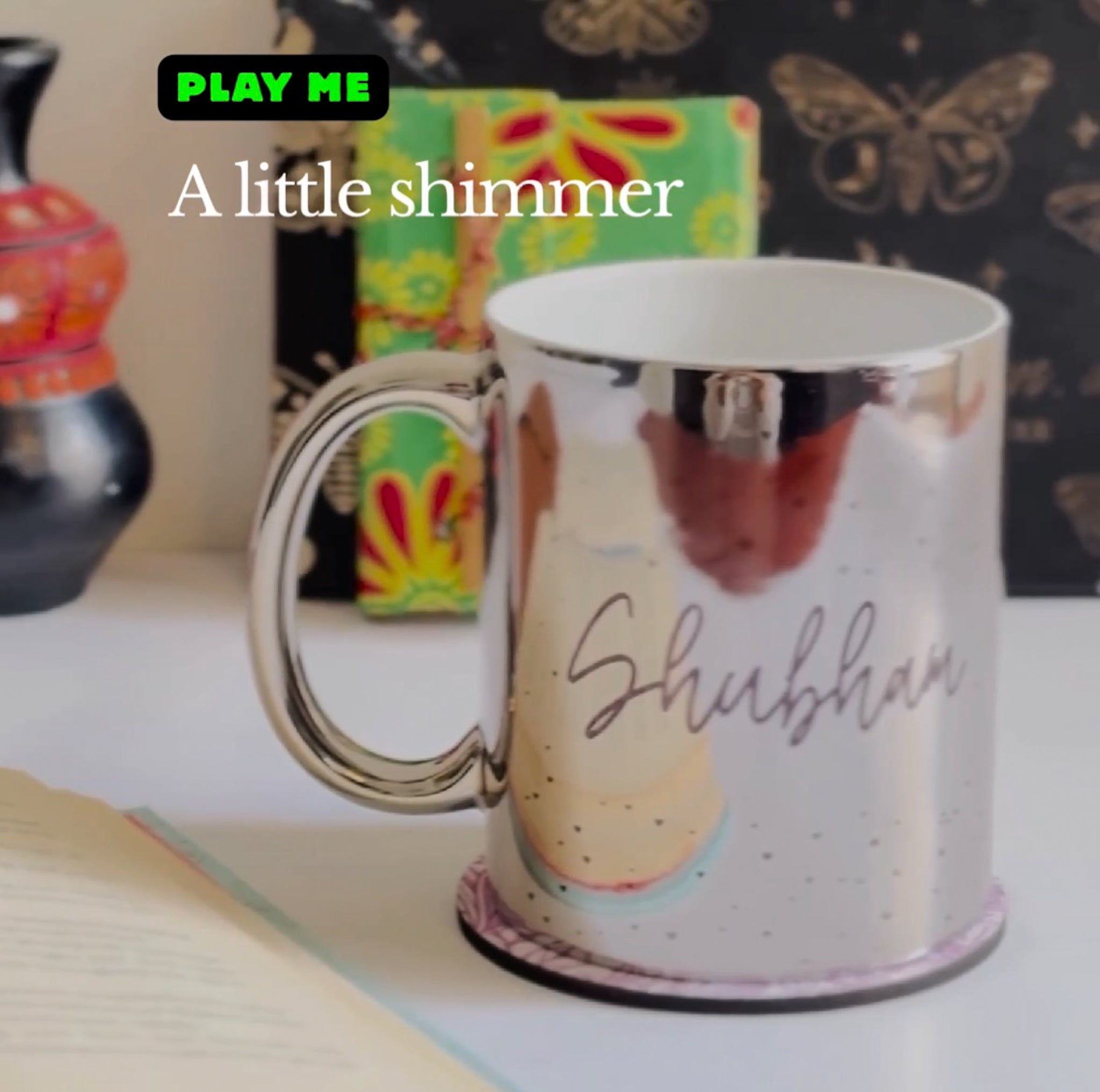 video of Personalized silver metallic Christmas mug set with custom names